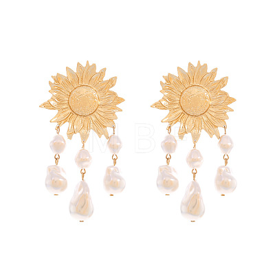 Alloy Imitation Pearl Sunflower Tassel Chandelier Earrings for Women WGA0AF8-01-1