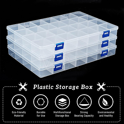3Pcs Rectangle PP Plastic Bead Storage Container CON-BC0002-23-1