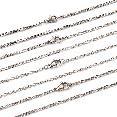 20Pcs 4 Style Titanium Steel Curb & Cable & Box Chain Necklaces Set for Men Women NJEW-TA0001-12-1