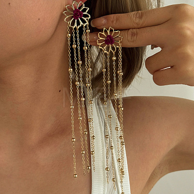 Iron Plastic Flower Tassel Stud Earrings FS-WG443FE-01-1
