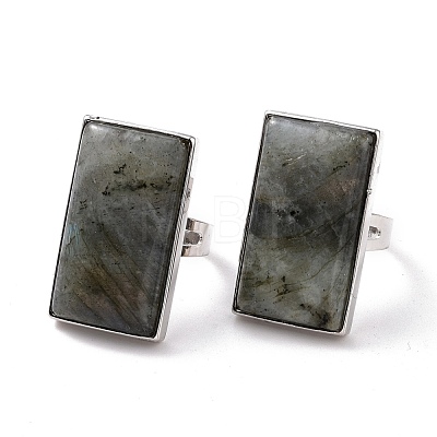 Adjustable Rectangle Natural Labradorite Brass Rings RJEW-N024-01A-1