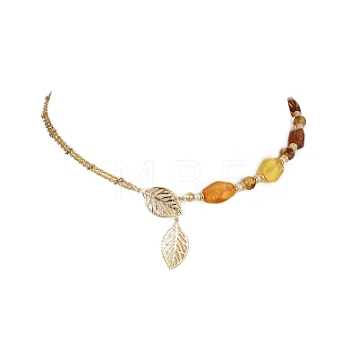 304 Stainless Steel Leaf Pendant Necklaces NJEW-JN06038-1