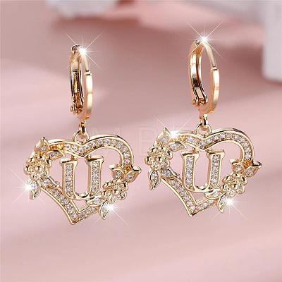 Heart Brass Micro Pave Clear Cubic Zirconia Hoop Earrings FS-WGD5D87-21-1