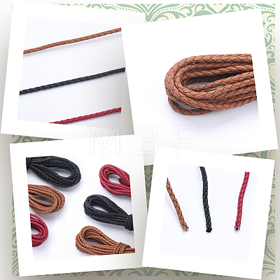 Gorgecraft 3 Bundles 3 Colors  Round Braided PU Imitation Leather Cords LC-GF0001-01-1