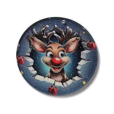 Printed Flat Round Christmas Themed Acrylic Pendants OACR-L018-05B-1