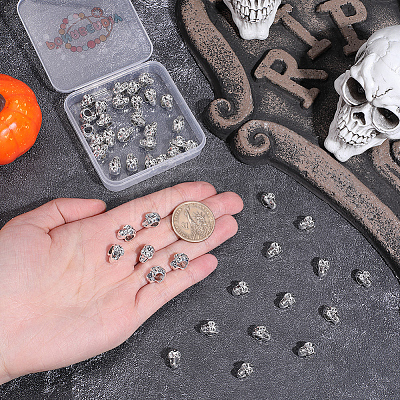 50Pcs Skull Alloy European Beads MPDL-PA0001-02-1