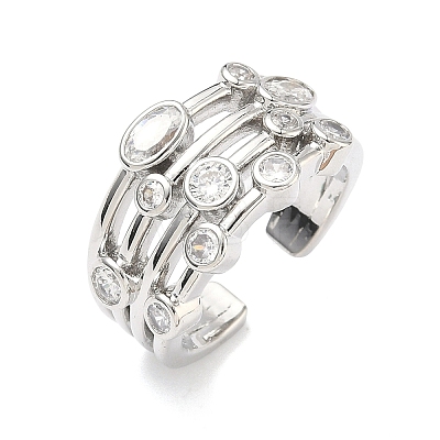 Brass Micro Pave Cubic Zirconia Cuff Open Rings RJEW-C158-02P-1