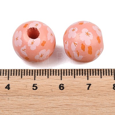 Printed Wood European Beads WOOD-G029-06F-1
