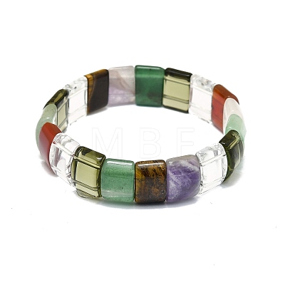 Natural Mixed Gemstone Rectangle Beaded Stretch Bracelet for Women BJEW-E379-01K-1