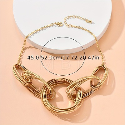 201 Stainless Steel Multi Ring Link Bib Necklaces for Women WG6B734-01-1