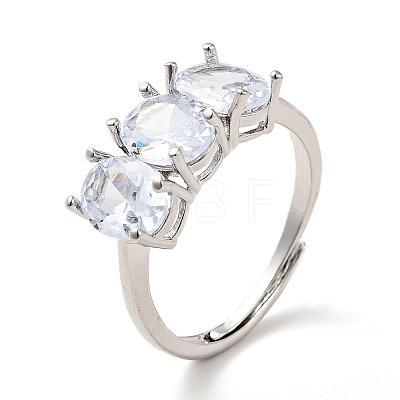 Clear Cubic Zirconia Oval Adjustable Ring RJEW-I087-13-1