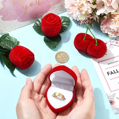 1Pc Valentine's Day Cherry Shaped Velvet Ring Gift Boxes VBOX-YW0001-01-1