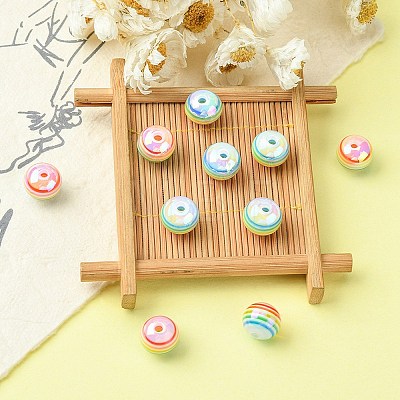 10Pcs Macaron Color Stripe Resin Beads RESI-YW0001-27A-1