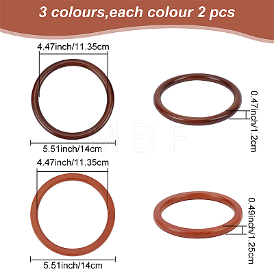 WADORN 6Pcs 3 Styles Wooden Round Ring Shaped Bag Handles FIND-WR0007-90-1