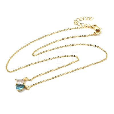 Brass Pave Cubic Zirconia Rectangle & Teardrop Pendant Cable Chain Necklaces KK-CBAB173-05G-05-1
