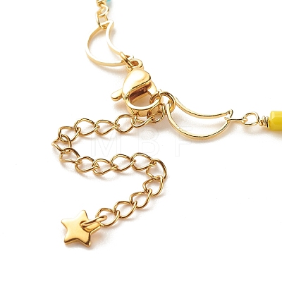 Brass Moon & Star Link Chain Anklet with Glass Beads for Women AJEW-AN00478-1