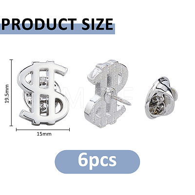 6Pcs Dollar Sign Brass Lapel Pin Backs for Backpack Clothes JEWB-FH0003-06-1