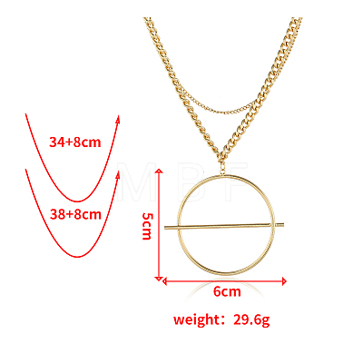 Minimalist Alloy Circle Bar Pendant Double Layer Necklaces for Casual IF7222-2-1