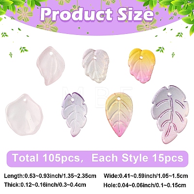 105Pcs 7 Styles Transparent Spray Painted Glass Pendants GLAA-YW0005-89-1