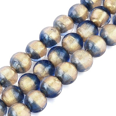 Handmade Lampwork with Gold Powder Beads Strands LAMP-N037-06A-01-1