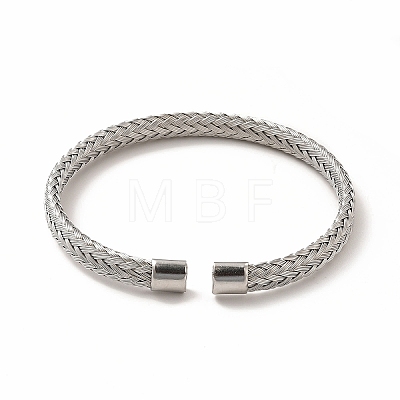 304 Stainless Steel Flat Mesh Chain Shape Open Cuff Bangle for Women BJEW-C033-08-1