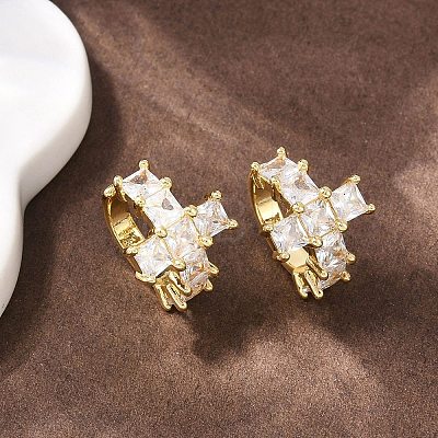 Brass Micro Pave Clear Cubic Zirconia Cross Cuff Earrings EJEW-F400-19G-1