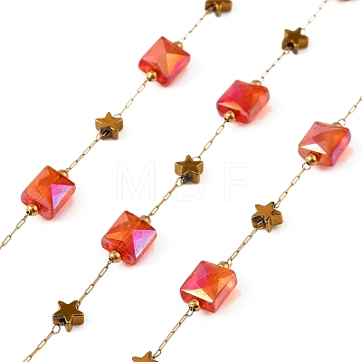 Handmade 304 Stainless Steel Glass Beaded Link Chains GL-CBA98C2-04G-1
