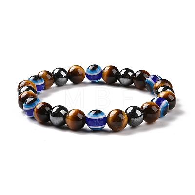 4Pcs Natural Gemstone and Evil Eye Resin Beads Stretch Bracelets Set for Women Men BJEW-JB08940-1