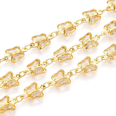 Brass Glass Butterfly Charm Link Chains CHC-T018-11B-G-1