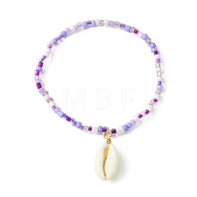 3Pcs 3 Color Glass Seed Beaded Stretch Bracelets Set with Natural Shell Charms BJEW-JB09660-1