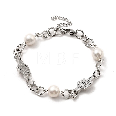 CCB Pearl Beads & 304 Stainless Steel Link Bracelet for Women BJEW-C025-01P-1