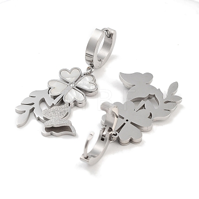 Left and Right Clover & Texture Butterfly 304 Stainless Steel Shell Dangle Earrings EJEW-L283-075P-1