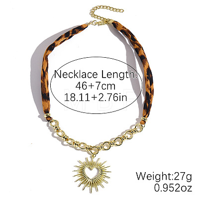 Alloy Heart Pendant Leopard Print Cloth Scarf Necklacess for Women WG2FAF8-01-1