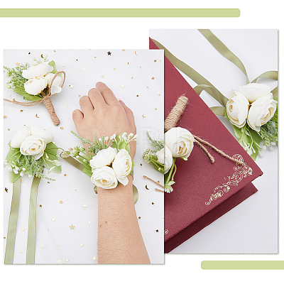 HOBBIESAY 4Pcs 2 Style Silk Cloth Rose Flower Boutonniere Brooch & Wrist Corsage AJEW-HY0001-32-1