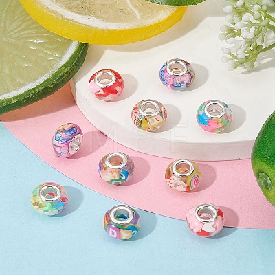 10Pcs 5 Colors Transparent Resin European Rondelle Beads RPDL-YW0001-07B-1