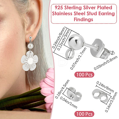 304 Stainless Steel Stud Earring Findings STAS-BBC0008-36B-1