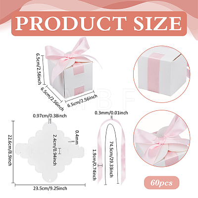 Square Paper Wedding Candy Storage Boxes with Ribbon LS-AJEW-WH0609-744B-1