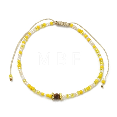 Natural Mixed Gemstone & Seed Braided Bead Bracelet BJEW-JB09613-1
