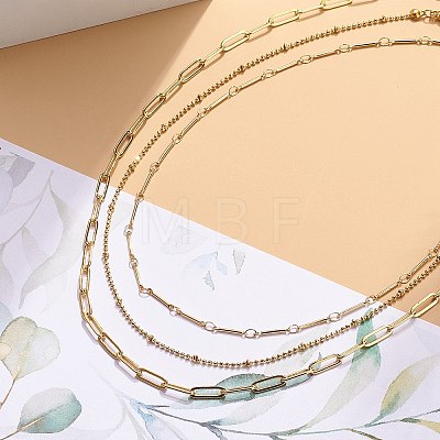 3Pcs 3 Style Brass Bar Link & Paperclip & Satellite Chain Necklaces Set for Men Women NJEW-JN04031-1