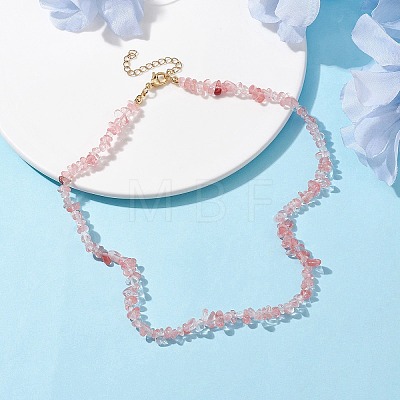 Synthetic Cherry Quartz Glass Chip Beaded Necklace NJEW-JN04616-01-1