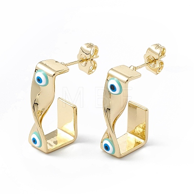 Brass Enamel Evil Eye Stud Earrings EJEW-A093-04G-M-1