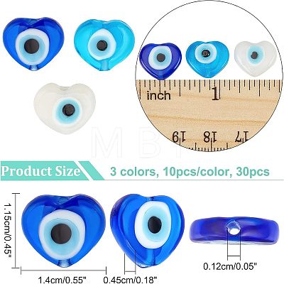 30Pcs 3 Colors Handmade Evil Eye Lampwork Beads Strands LAMP-FH0001-10-1