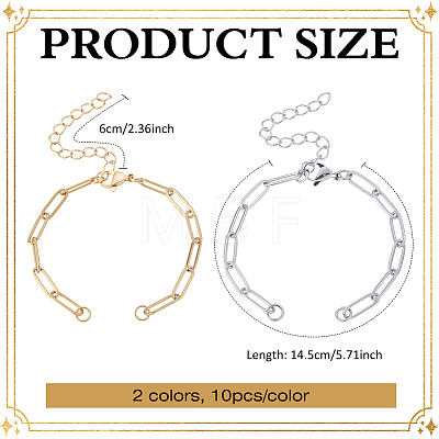 20Pcs 2 Colors 304 Stainless Steel Paperclip Chains Bracelet Making AJEW-ME0001-06-1