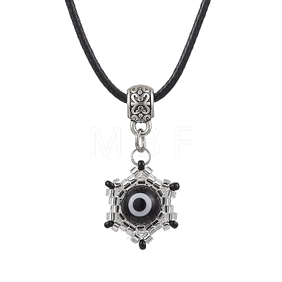 Evil Eye Handmade Lampwork & Glass Sead Beaded Pendant Necklaces NJEW-MZ00092-01-1