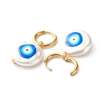 3D Printed Evil Eye Round Imitation Pearl Earrings for Girl Women EJEW-JE04605-1