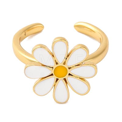 Rack Plating Flower Brass Enamel Open Cuff Rings for Women RJEW-S242-10B-1