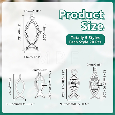 100Pcs 5 Styles Tibetan Style Alloy Pendants TIBE-HY0001-17-1