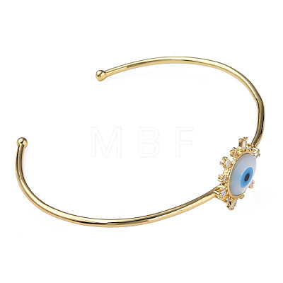 Shell Evil Eye Open Cuff Bangle with Synthetic Turquoise BJEW-N012-041-1