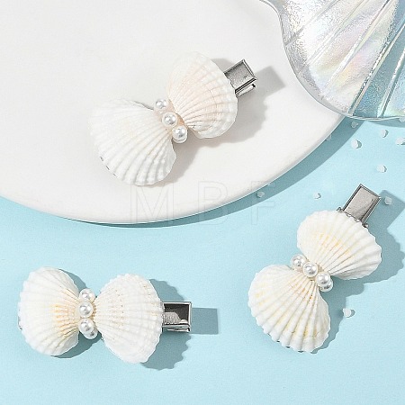 Natural White Shell & Shell Pearl & Iron Alligator Hair Clips PHAR-TA000004-1