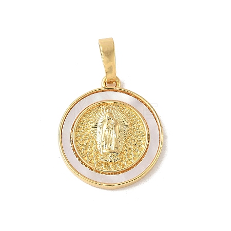 Brass Pave Natural White Shell Pendants KK-S522-06C-G-1